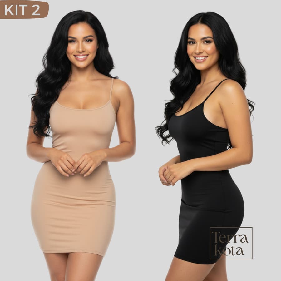 Kit 2 Vestido Anágua Tubinho Feminino Segunda Pele Combinete Feminino com Alça Fina Leve