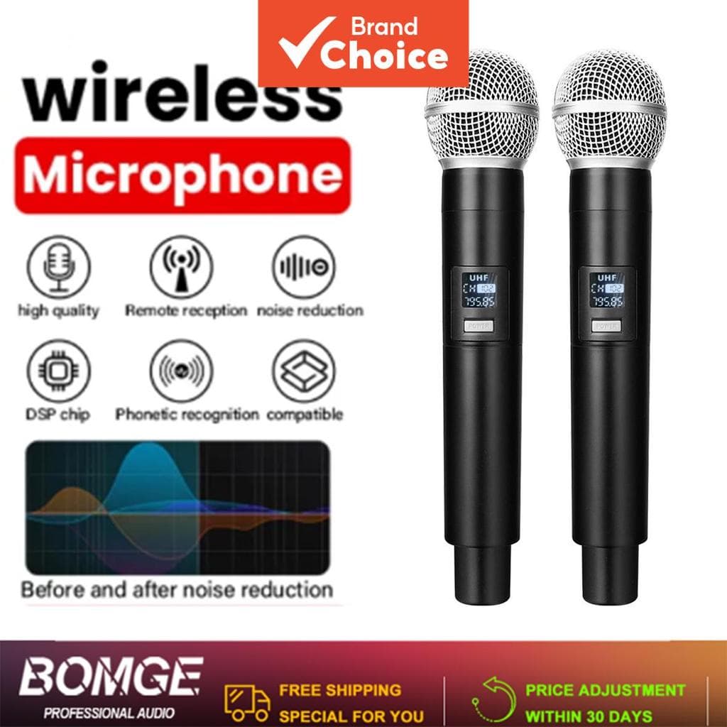 BOMGE UHF Microfone sem Fio Dupla Profissional Sistema de Microfone de Mão