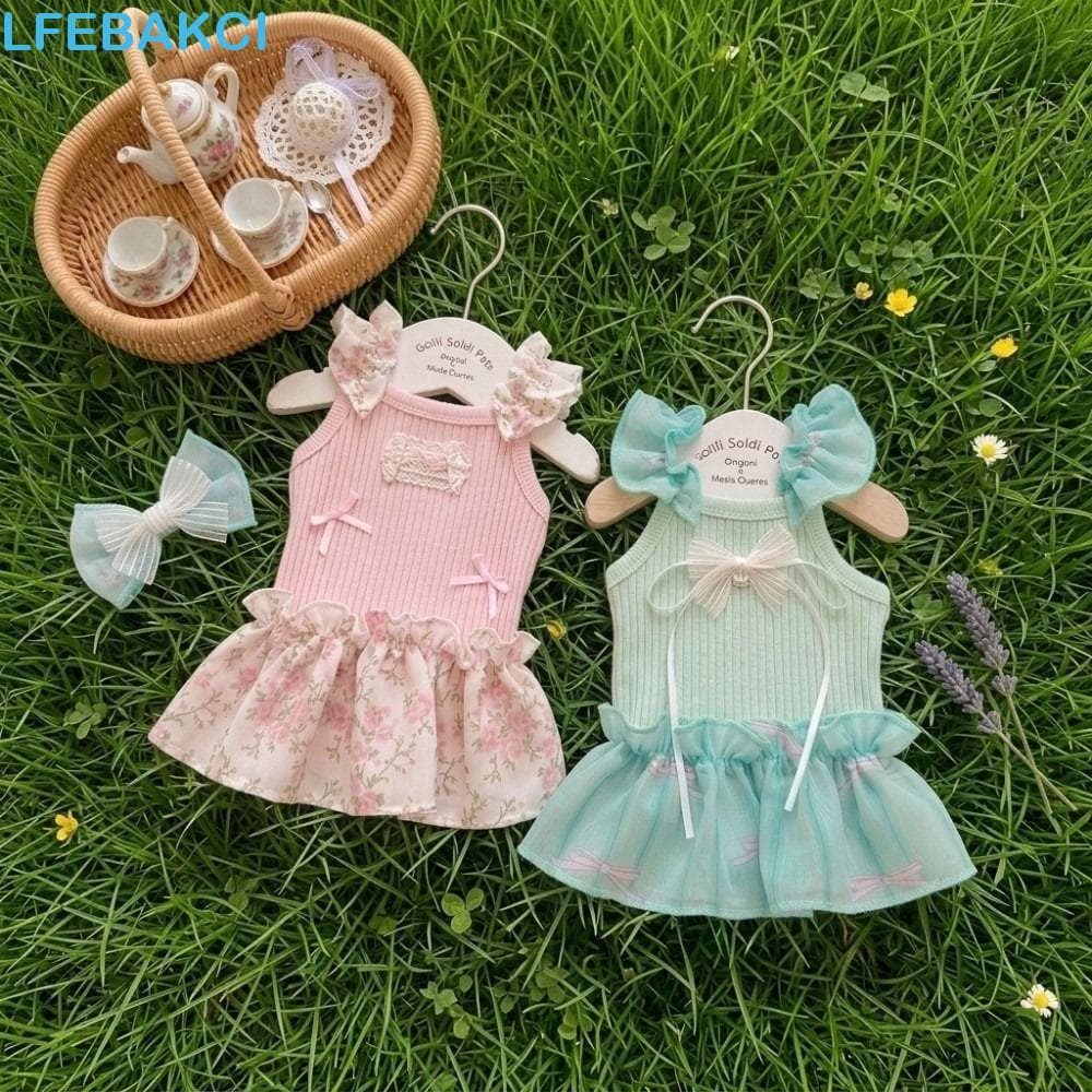 LFEBAKCI Vestido Com Babados Para Cães E Gatos , Estampa Floral , Cor Dopamina , Saia De Princesa Cachorros , De Noiva A
