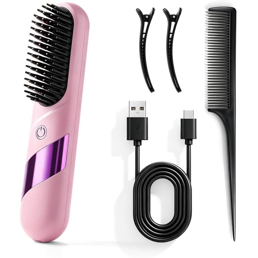 GoBrushPro para Cabelos Curtos 2026 Upgrade, Escova Alisadora de Cabelo Sem Fio, Mini Alisador de Cabelo, Escova Alisado