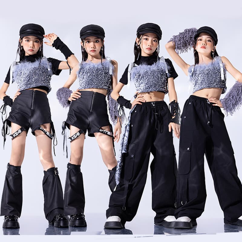 Meninas doce legal Jazz dança lantejoulas colete Shorts terno crianças dança de rua passarela hiphop desempenho traje te