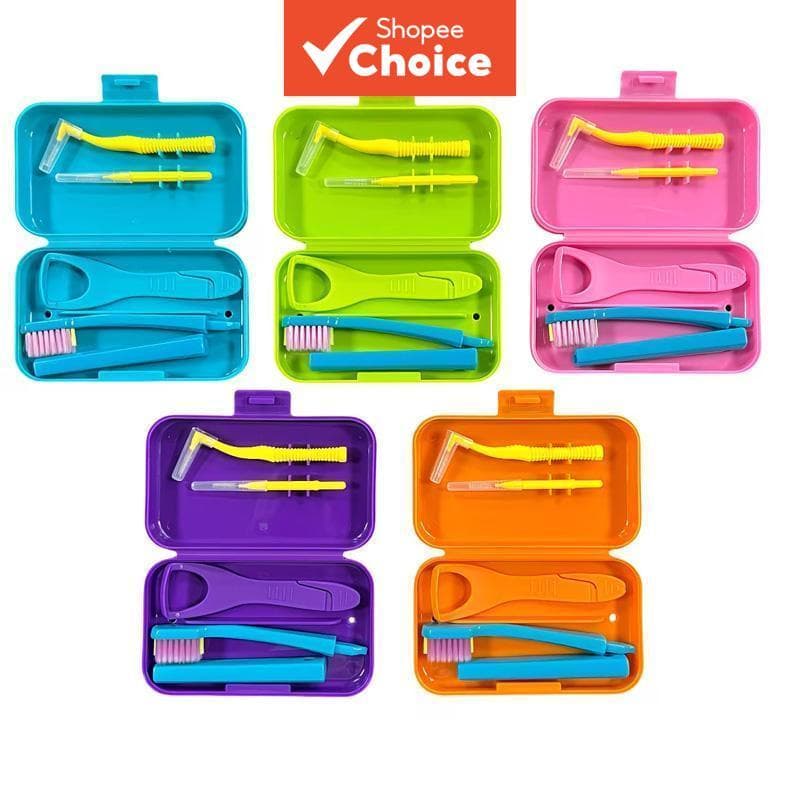 Kit de Viagem Essencial de Banheiro 4 em 1 Portátil de Plástico com Porta-Escova de Dentes Removível e Caixa de