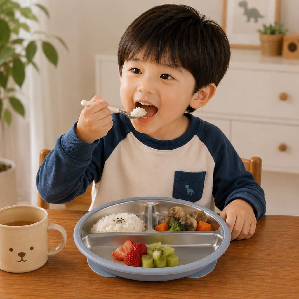Prato Bebê Inox 3 Divisórias com Ventosa Silicone Prato Infantil Antiderrapante Introdução Alimentar