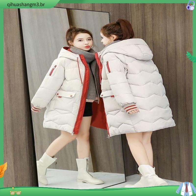 Jaqueta acolchoada feminina de comprimento médio 2025 jaqueta acolchoada de inverno oferta especial solta Plus Size jaqu