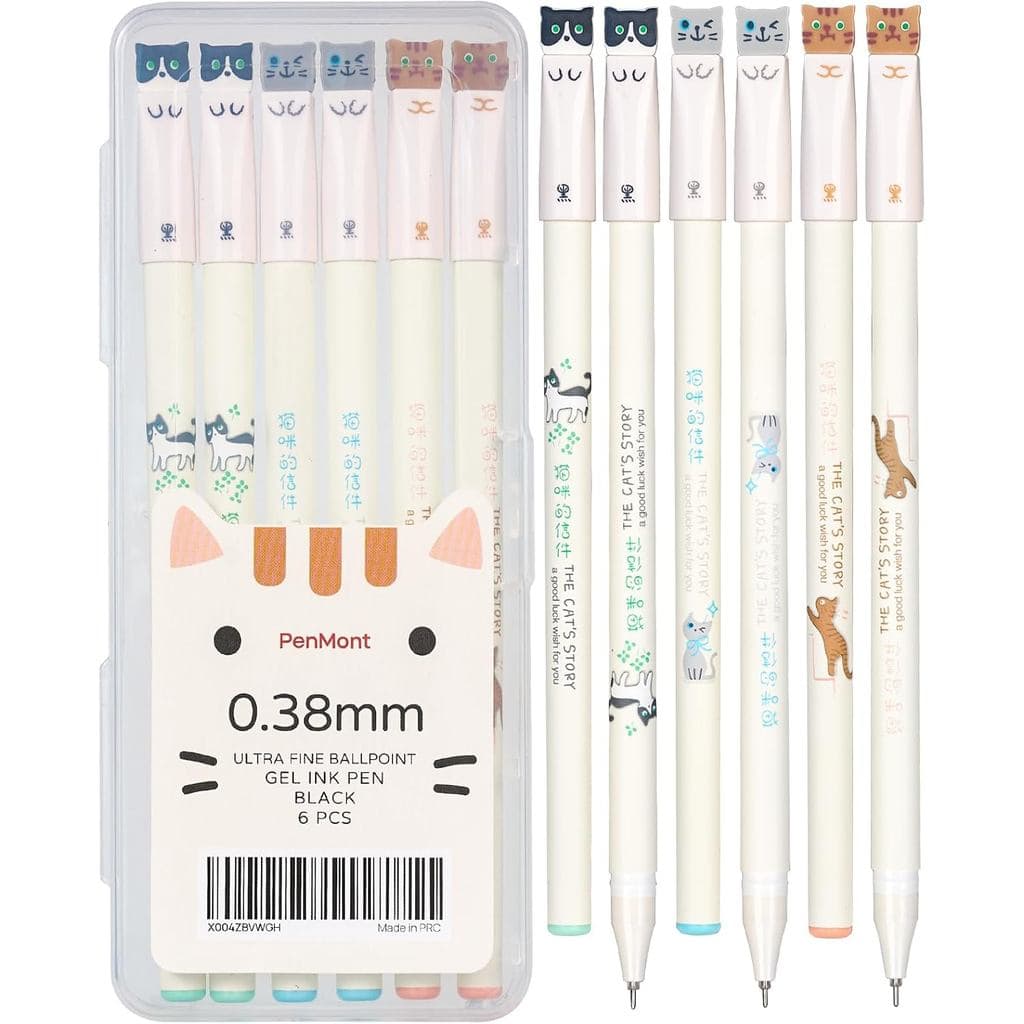 Canetas Cat, Ponta Extra Fina de 0,38mm, Canetas Gel Pretas de Secagem Rápida, Escrita precisa e suave, Estilo de Caneta
