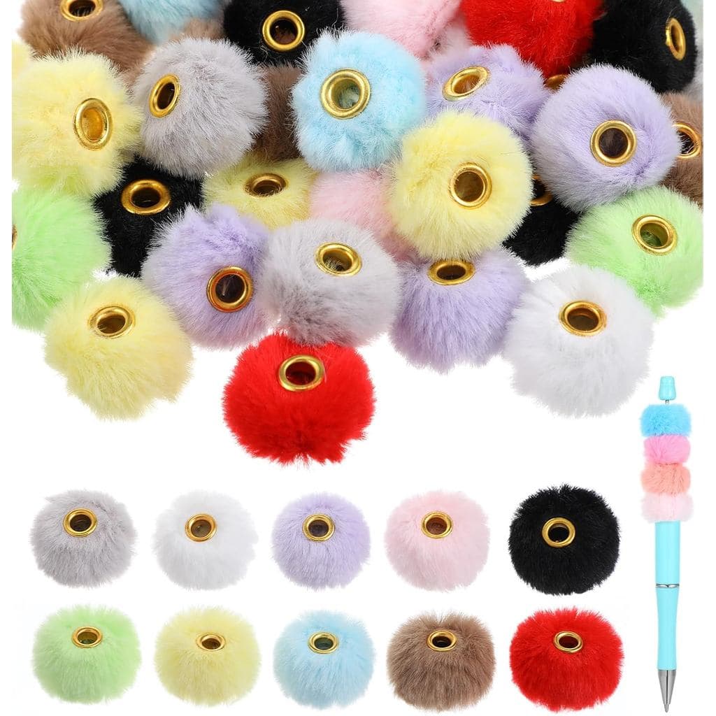 50 Peças de Pérolas Felpudas para Canetas Decorativas, Bonitos Pompons de Cores Mistas para Enfeites de Chaveiros e Arte