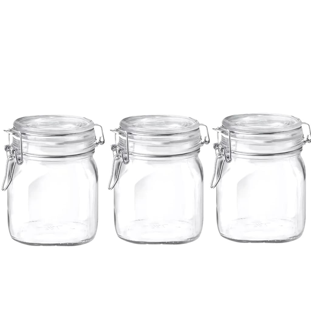 Kit 3 Pote De Vidro Premium Hermético Com Trava De Inox Para Conserva De Alimentos 1L Alta Qualidade