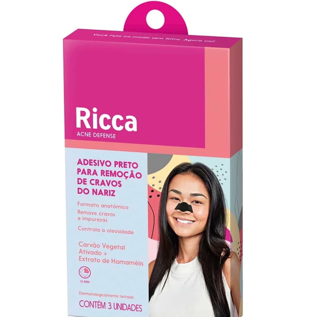 Adesivo Preto para Remoção de Cravos do Nariz Acne Defense Ricca – Limpeza dos Poros e Controle da Oleosidade