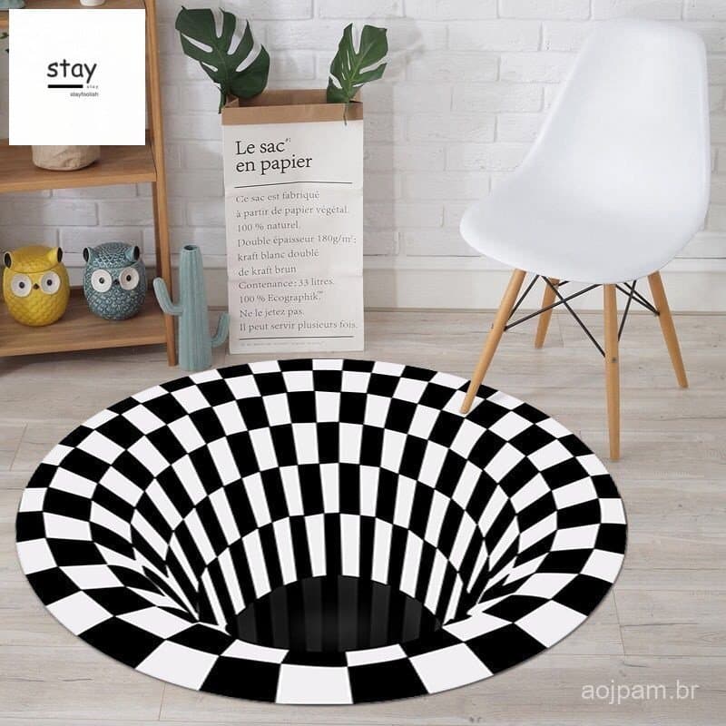 Tapete Estampado Anti-Derrapante 3D Ilusão Visual Shaggy Decoração De Quarto