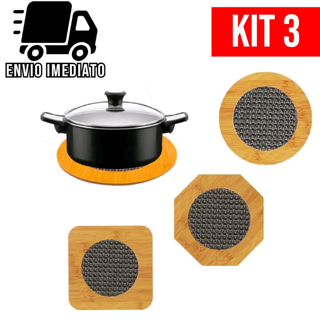 Kit 3 Descanso de Panela Bambu Redondo Porta Panela e Travessa para Mesa Cozinha Achadinhos da Shoppe Casa Baratinho