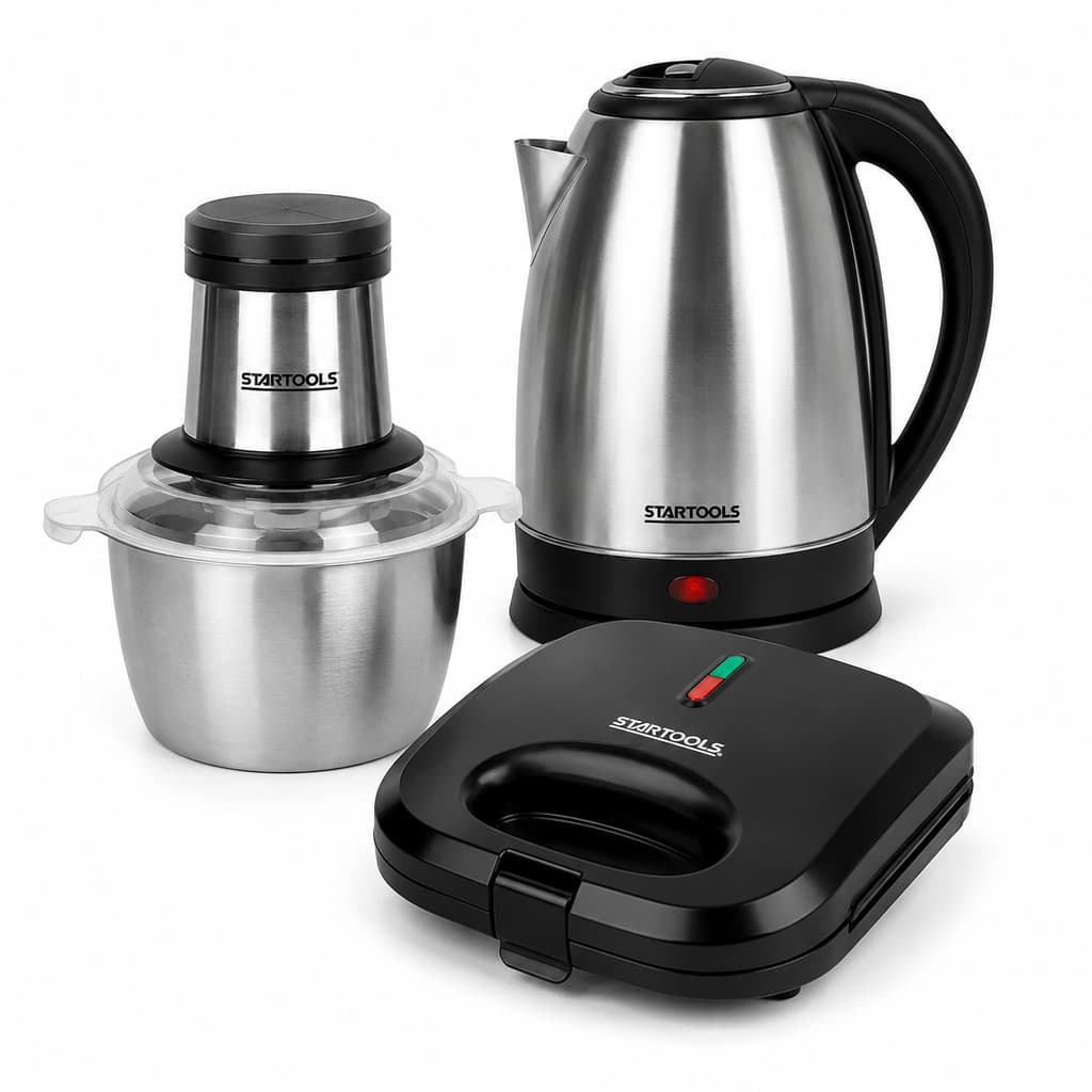 Kit Cozinha Nova Processador Chaleira Elétrica Inox Sanduicheira Grill 3 Produtos
