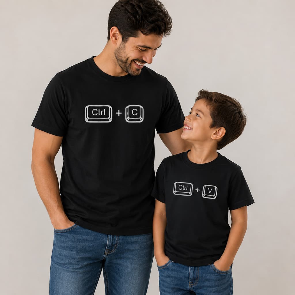 Kit Camisetas Tal Pai Tal Filho Algodão Ctrl C Ctrl V Dia Dos Pais Presente Especial Copia Filhos Iguais Look Igual