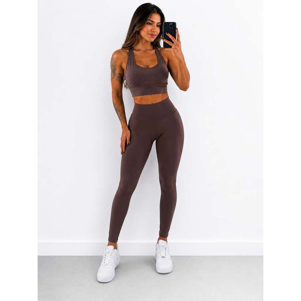 Conjunto Fitness Feminino Top Esportivo com Bojo Removível + Calça Legging Cintura Alta Academia Yoga Treino