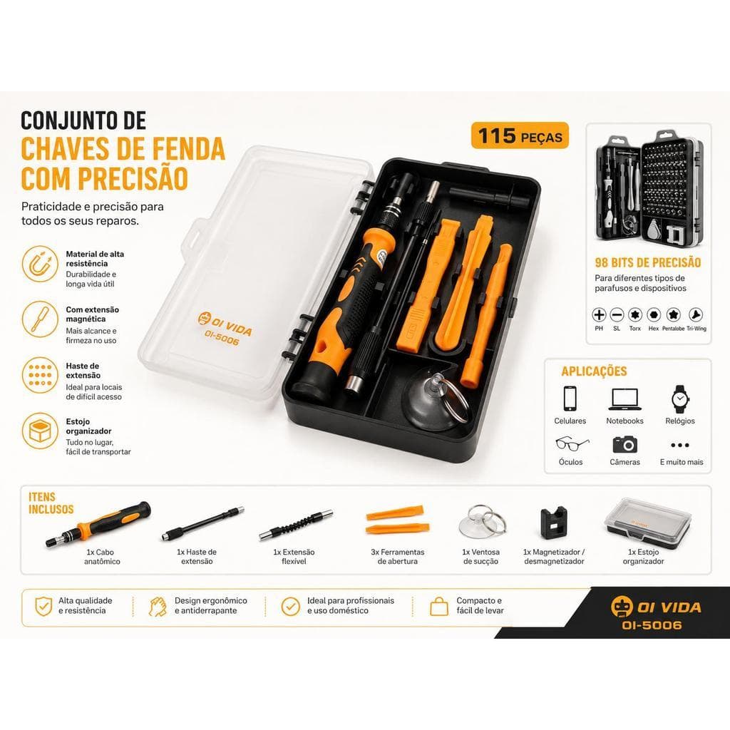 CONJUNTO DE CHAVES DE FENDA COM PRECISAO 115 Peças
