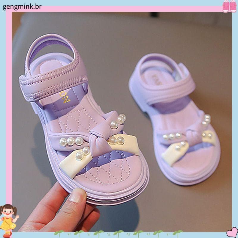 Meninas sandálias 2025 verão novo estilo médio grande crianças sapatos de pérola All-Match meninas moda sapatos de princ