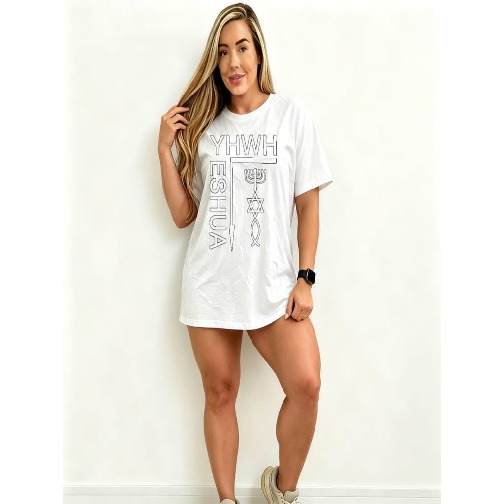 Vestido feminino folgado com estampa do símbolo de YHWH
