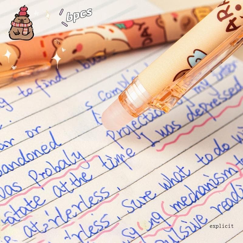 Exp 6 Peças Caneta Tintas Gel Retrátil Apagável Pretas 0 5mm Secagem Rápida