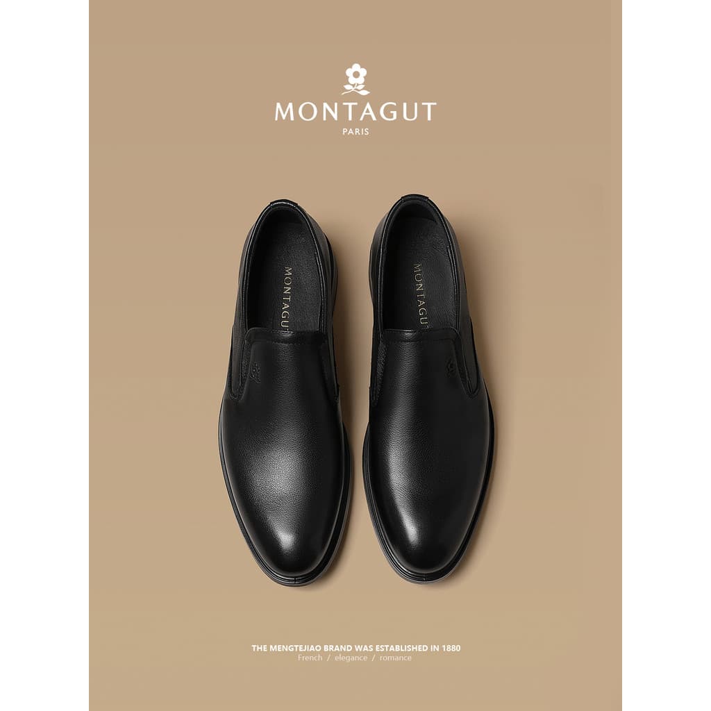 Montejiao primeira camada de couro genuíno Formal Wear negócios Derby sapatos de couro masculino pai deslizamento-On Lok