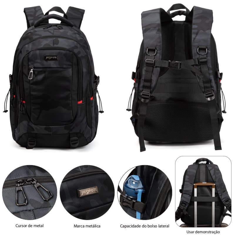 Mochila Camuflada Grande Capacidade Notebook 15.6" Bolsa Escolar Resistente