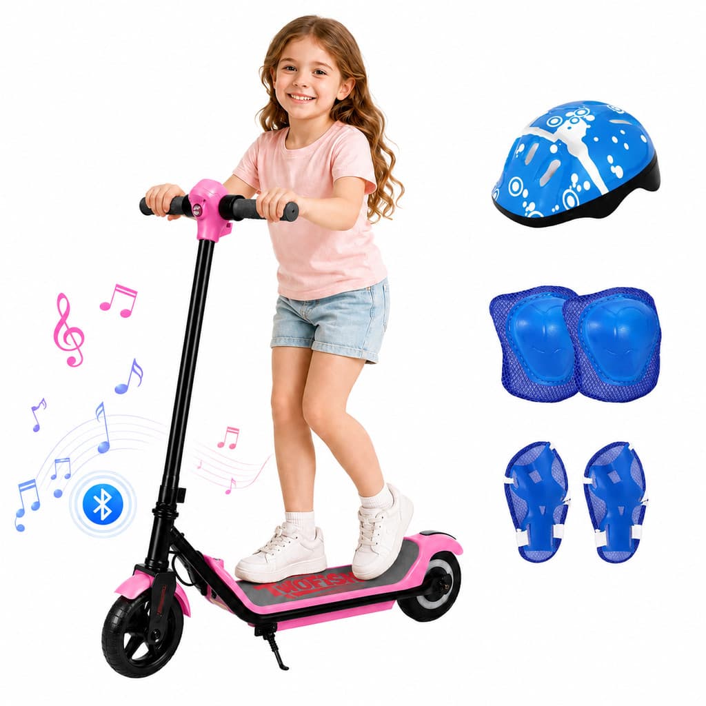 Patinete Elétrico Infantil para Menino e Menina 2 Rodas 110W 24V Farol Luz no Deck Música Bluetooth Freio Eletrônico