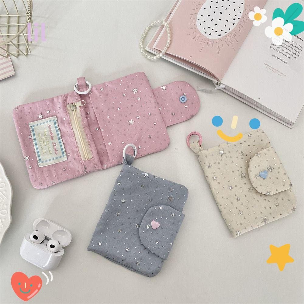 Bolsa De Moedas LIL , Carteira Pequena Com Laço De Pano , Cartão Feminina Multifuncional Ins Star Flower Para Meninas