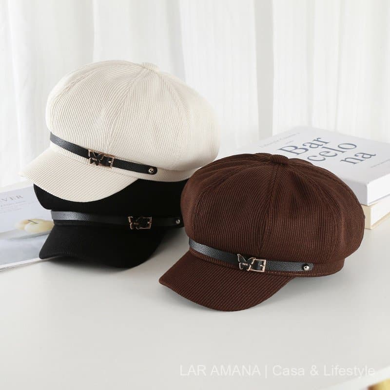Chapéu feminino estilo coreano para outono e inverno, versátil, com fivela de cinto, para circunferências de cabeça gran