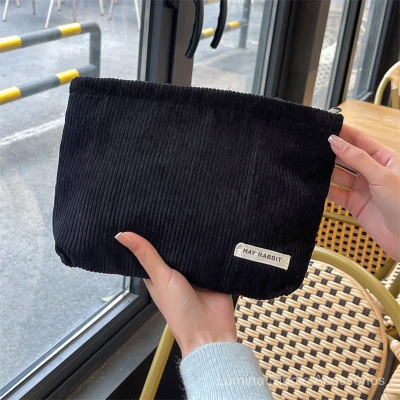 Bolsa de Maquiagem de Corduroy para Exportação, Grande Capacidade, para Batom, Retoques, Celular, Bolsa de Mão Portátil,