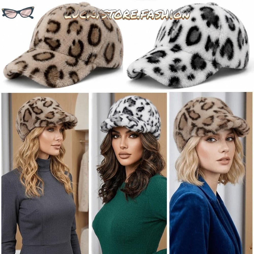 Boné De Vison Falso LUCKYSTORE , Beisebol Ajustável Com Estampa De Leopardo , Chapéu Bico De Pato Quente Forro Grosso