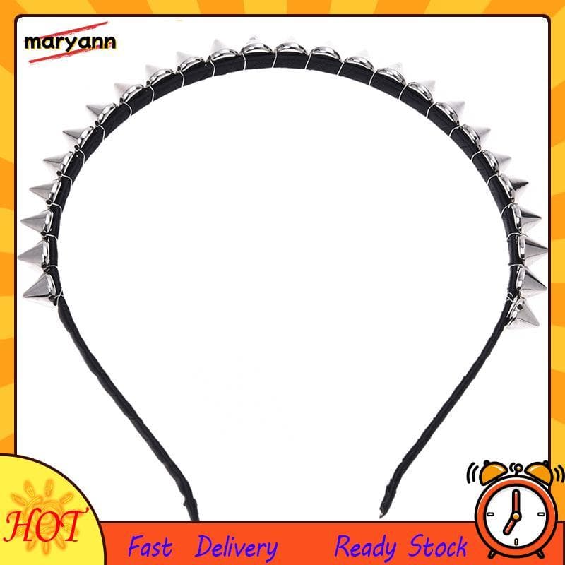 Prata Metal Parafuso Prisioneiro Rebite Pico Bandana Cabelo Cabeça Banda Aliceband Punk Menina