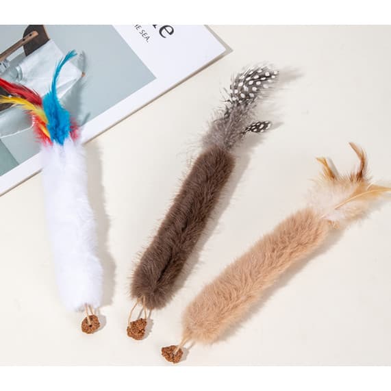 3 PCS Gato Coelho Pena Pele Silvervine Crinkle Kicker Play Toy Para Gatos Interior