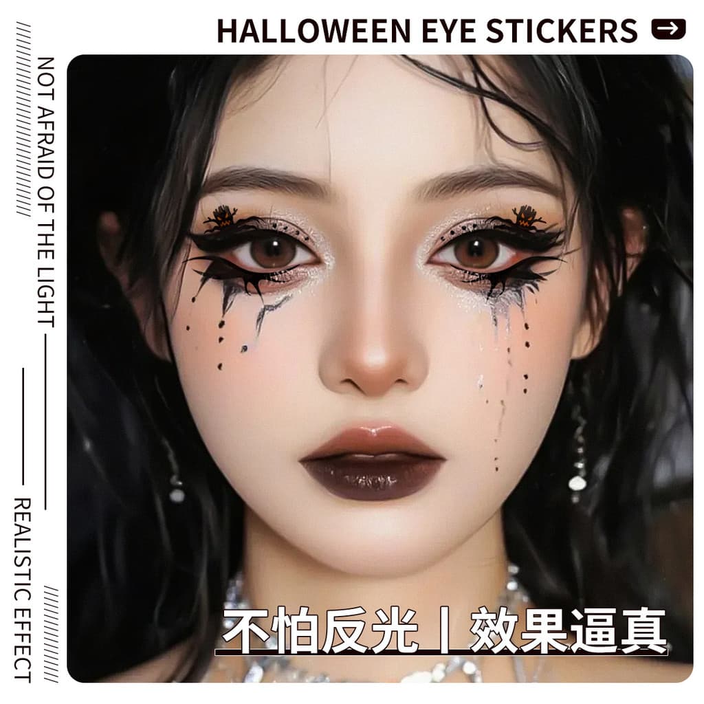 Adesivos de tatuagem facial para Halloween, adesivos de tatuagem ocular com tema de abóbora e teia de aranha, à prova d'