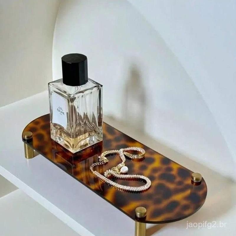 Leopard Print Acrylic Tray, 1 Piece Exquisite Jewelry Perfume Storage Household Living Room Kitchen Bedroom Multifunctio