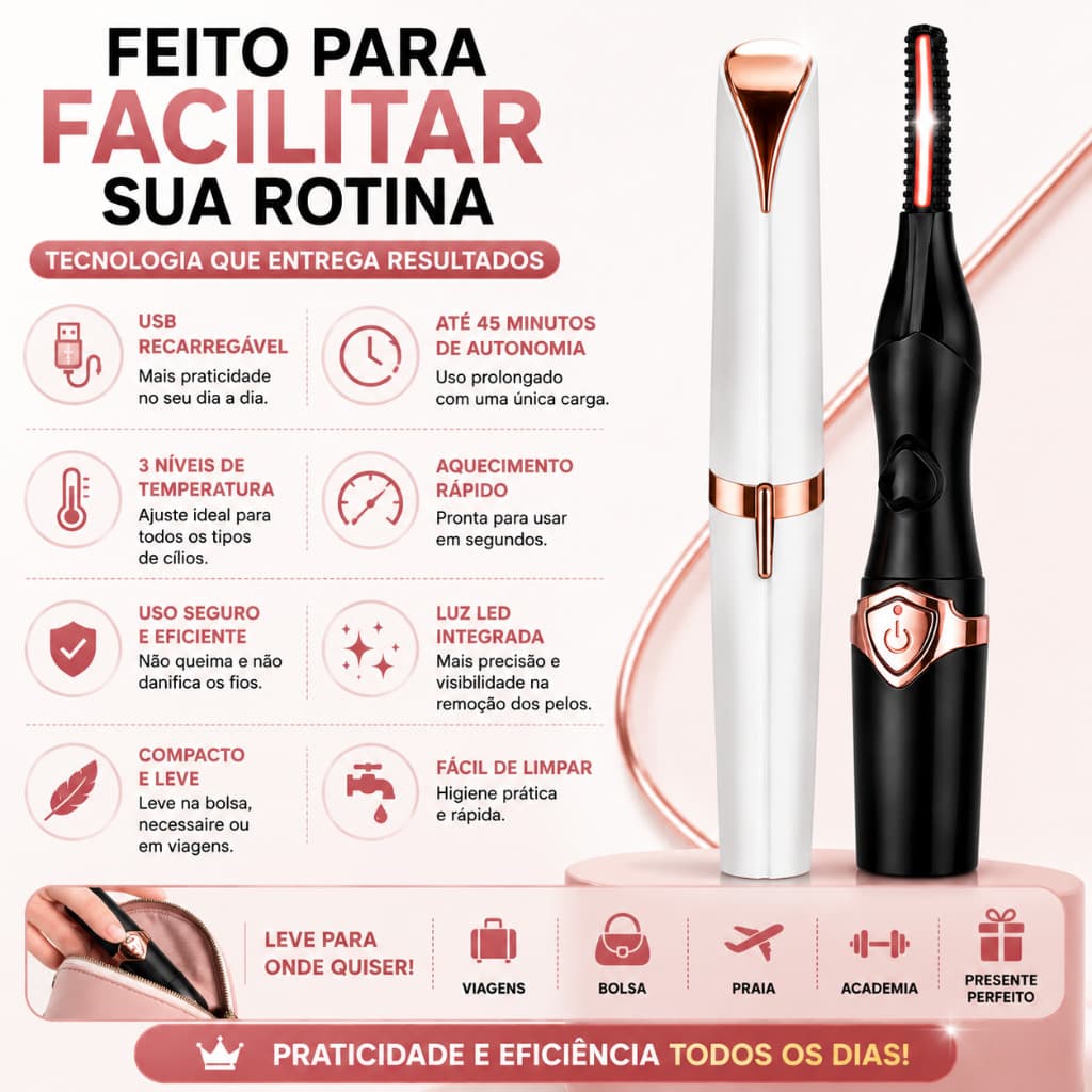 Depilador Elétrico Feminino Caneta Indolor Sobrancelha Curvador de Cílios Elétrico Térmico Lash Lift