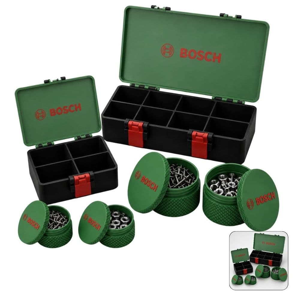 Kit Organização Bosch Caixas Organizadoras Trava Dupla + Trava Única + 4 Porta Trecos P e G