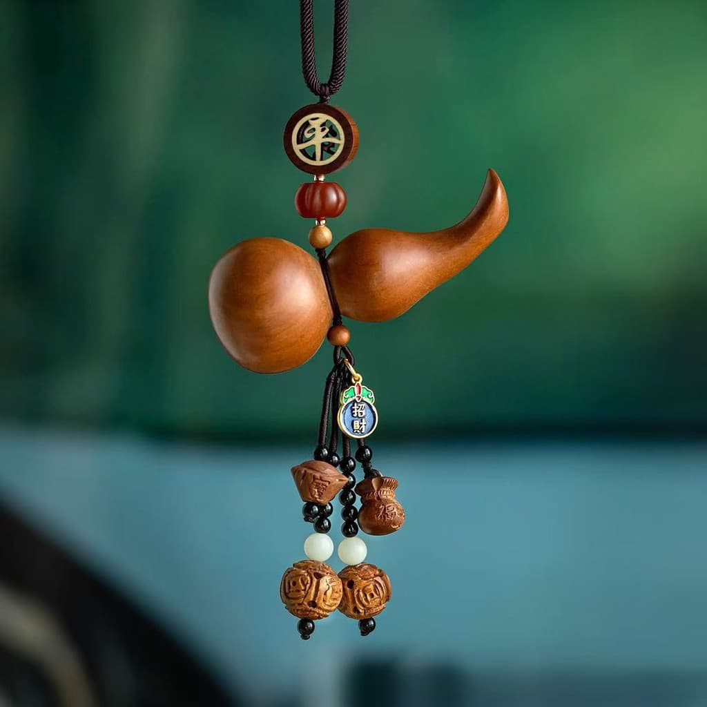 Pingente Decorativo de Madeira Maciça em Forma de Cabaça para Espelho Retrovisor de Carro