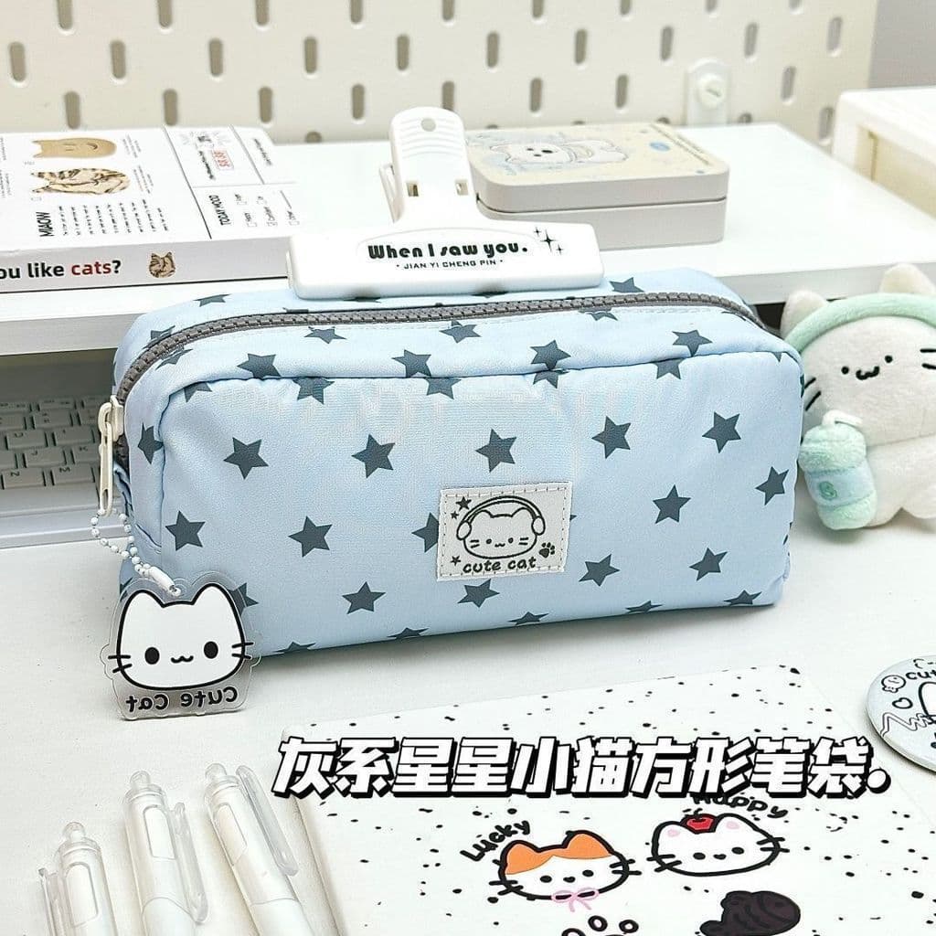 Estojo de Lápis em Forma de Gato Fofo, Grande Capacidade, Bolsa de Material Escolar Kawaii