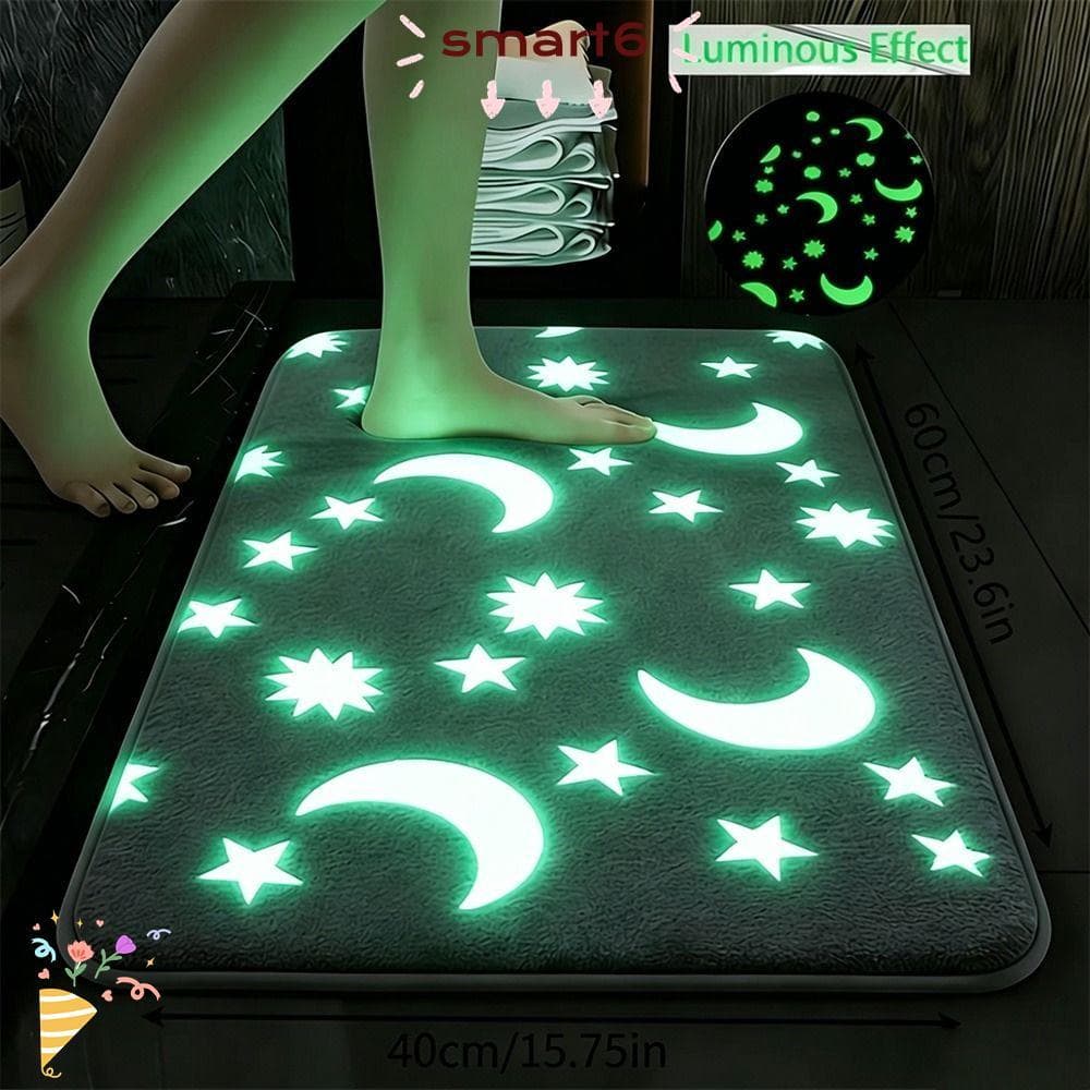 Tapete De Banheiro Inteligente , Luminoso Antiderrapante Com Padrão De Estrela Da Lua Absorvente Macio