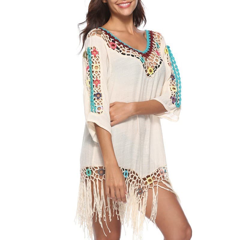 [Novo produto] Crochê à mão cor arco-íris anel costura biquíni geral saia de praia blusa de praia [venda quente]
