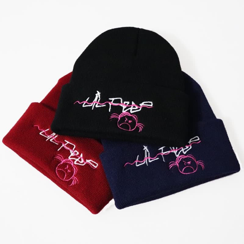 Lil Peep Beanie Bordado De Feijão Homens Mulheres Chapéu De Malha Skullies Inverno Quente Unisexo Hip Hop Esqui
