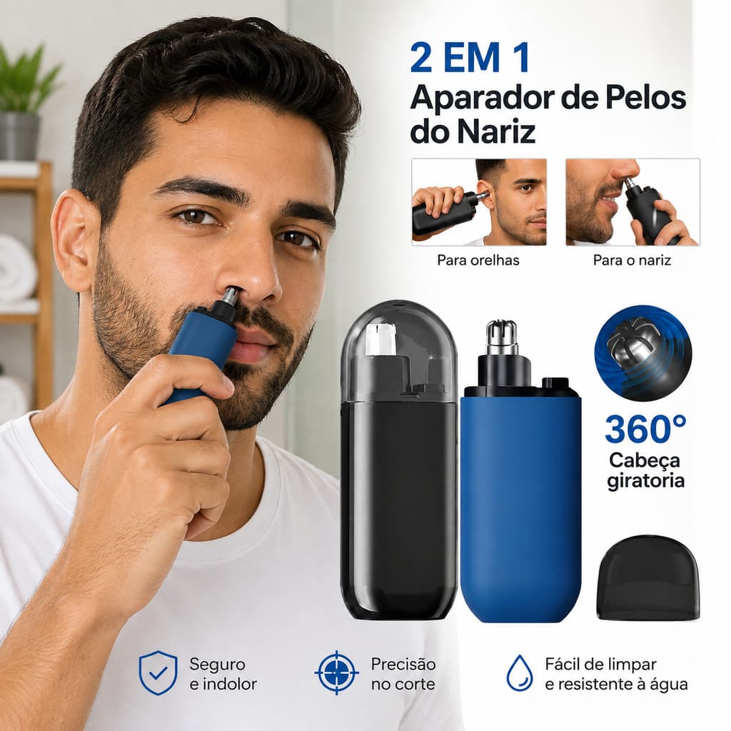 Aparador de Pelos 3 em 1 Recarregável USB Nariz Orelha Rosto Elétrico Portátil
