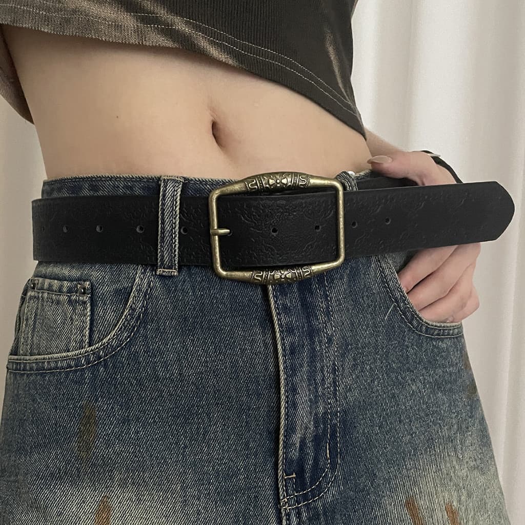 Cinto Feminino Casual De Couro PU Fashion Em Relevo Antigo Para Combinar Com Jeans