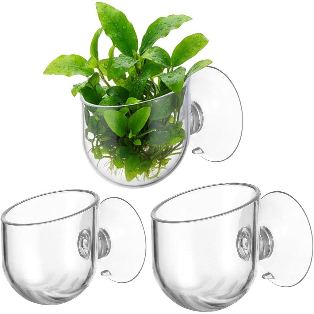 3 Peças de Suporte para Plantas de Aquário, 2 Tamanhos de Vaso para Plantas Aquáticas com Ventosas, Alimentador de Peixe