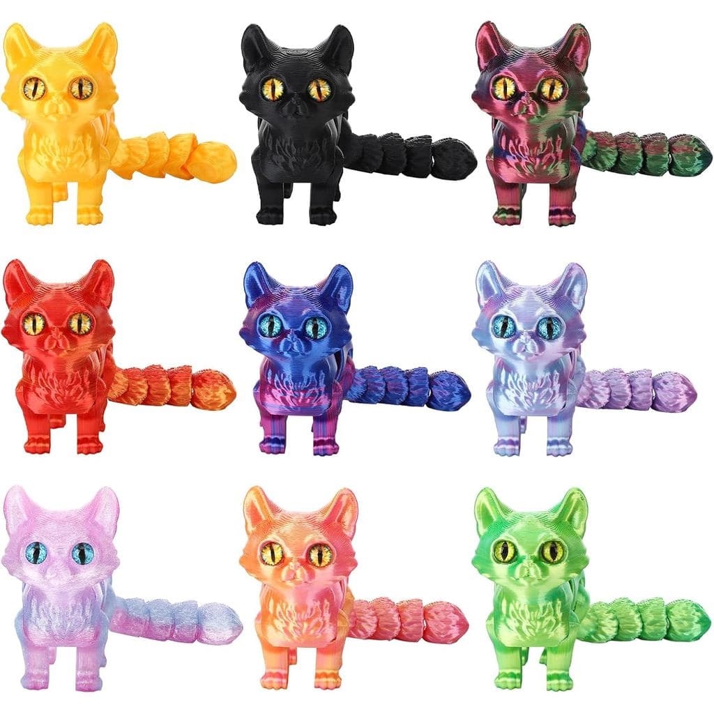 Conjunto de 9 Brinquedos Antiestresse em 3D Coloridos de Gato com Articulações Móveis, Decoração de Animais para Adultos