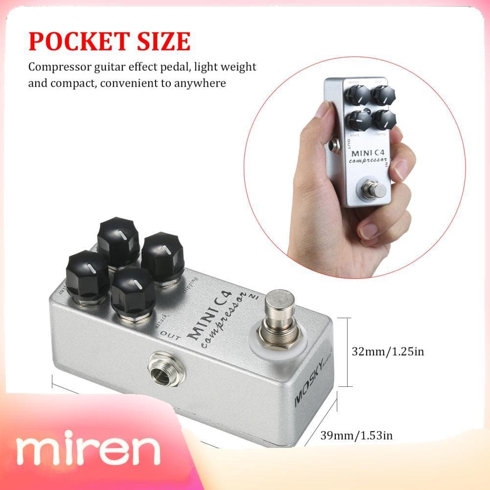 Miren.br MOSKYAudio MINI C4 Compressor Pedal de efeito de guitarra True Bypass Sustentar nível de ataque Clipping 4