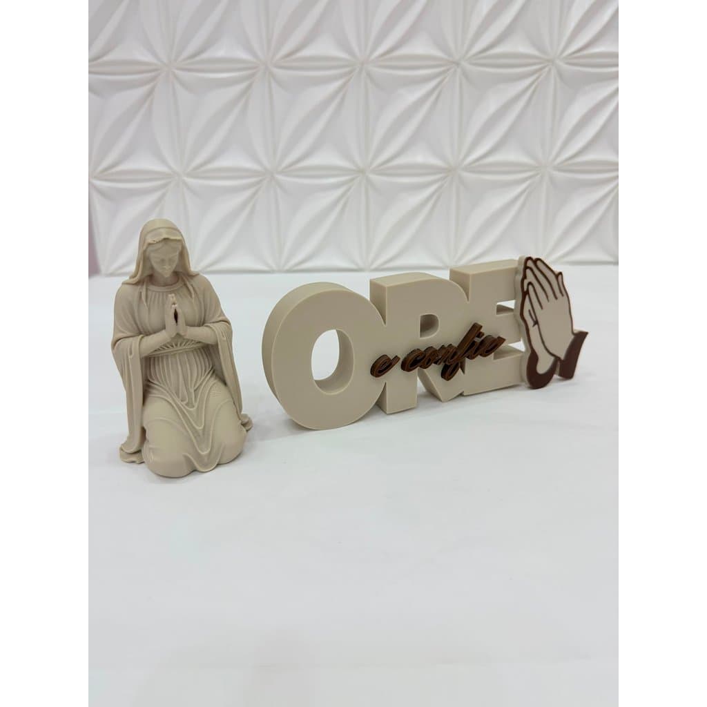 Kit Decorativo Religioso Imagem Nossa Senhora + Letreiro