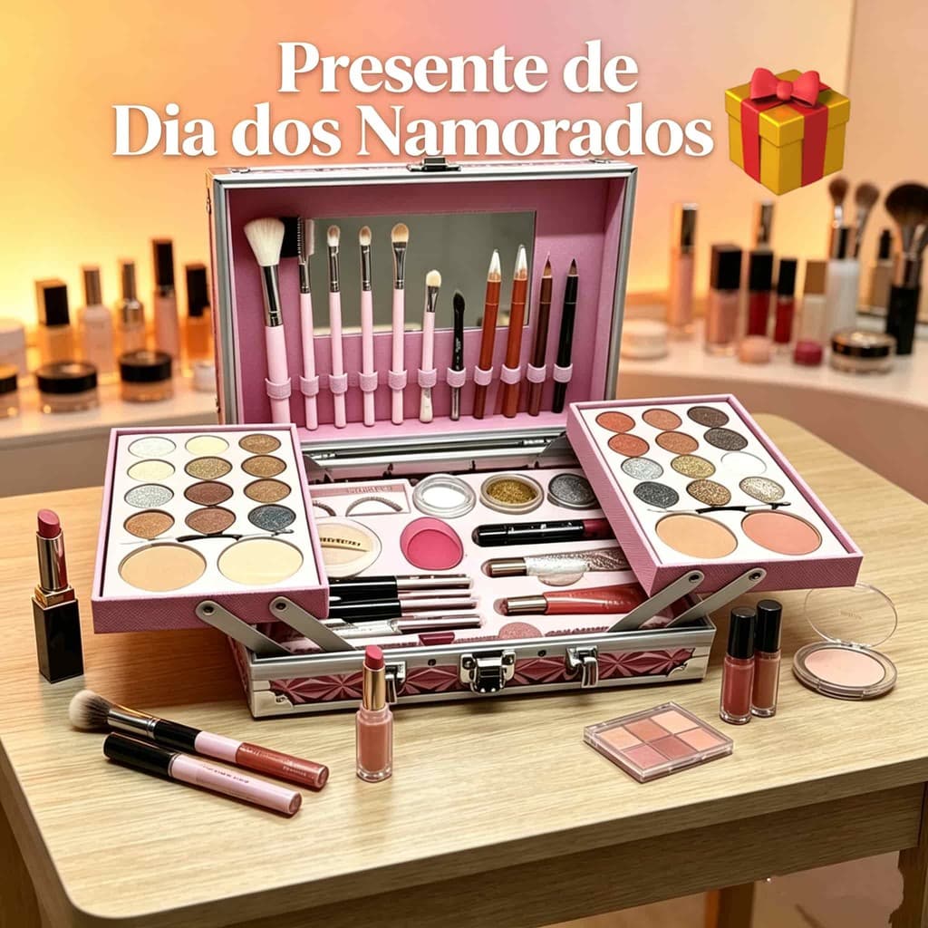 Maleta Completa Maquiagem Luxo Sombra Blush Iluminador Paleta Multicor Presente Dia dos Namorados