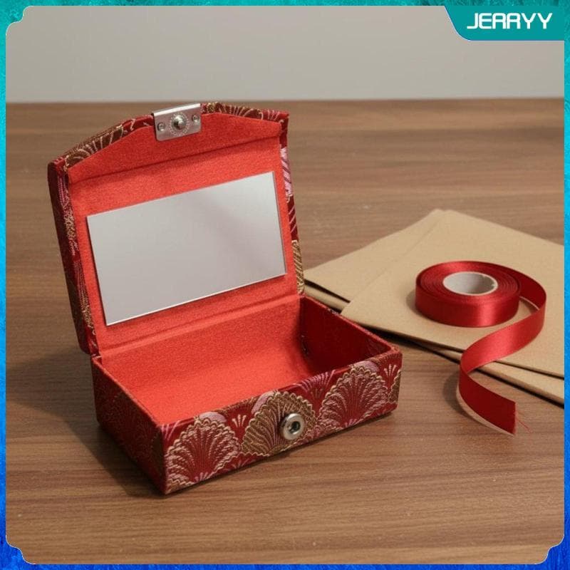 [Wishshopeljj] Estojo Para Batom Brocado Com Fecho De Botão Duplo Suporte Espelho Design Floral Caixa De Armazenamento D