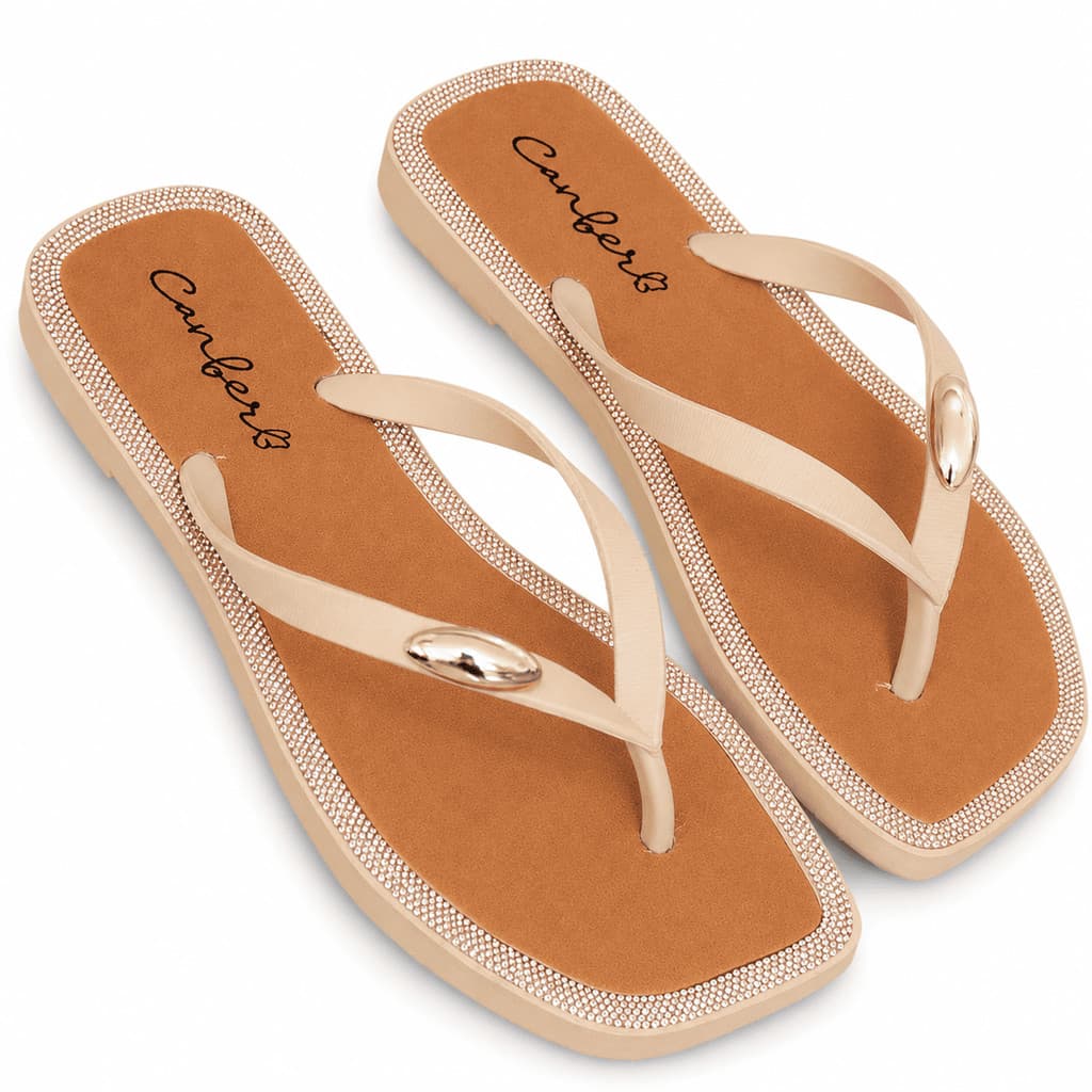 Chinelo Canfer Feminino Delicado Elegante com Strass e Detalhe Metálico