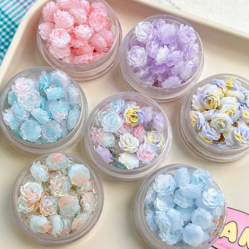 100 Peças de Pérolas de Flor Rosa Gradiente para Artesanato DIY, Arte em Unhas, Pulseiras, Colares e Acessórios de Joias