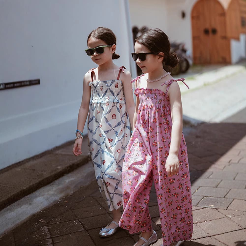 Meninas estilingue macacão verão estilo ocidental solto perna larga férias calças casuais médio pequeno crianças